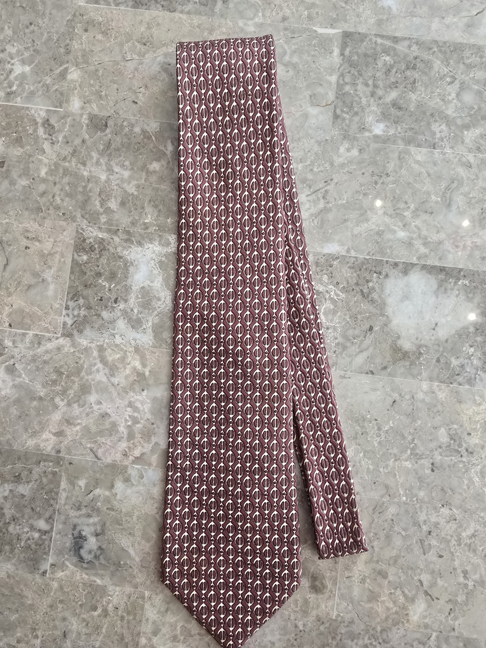 Vintage Hermes Burgundy Patterned Silk Tie